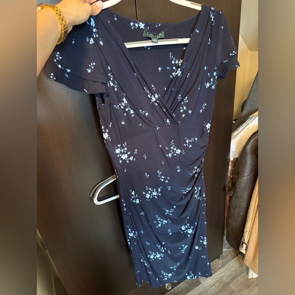 Ralph Lauren Navy Floral Dress with Flutter Sleeves Size US 6